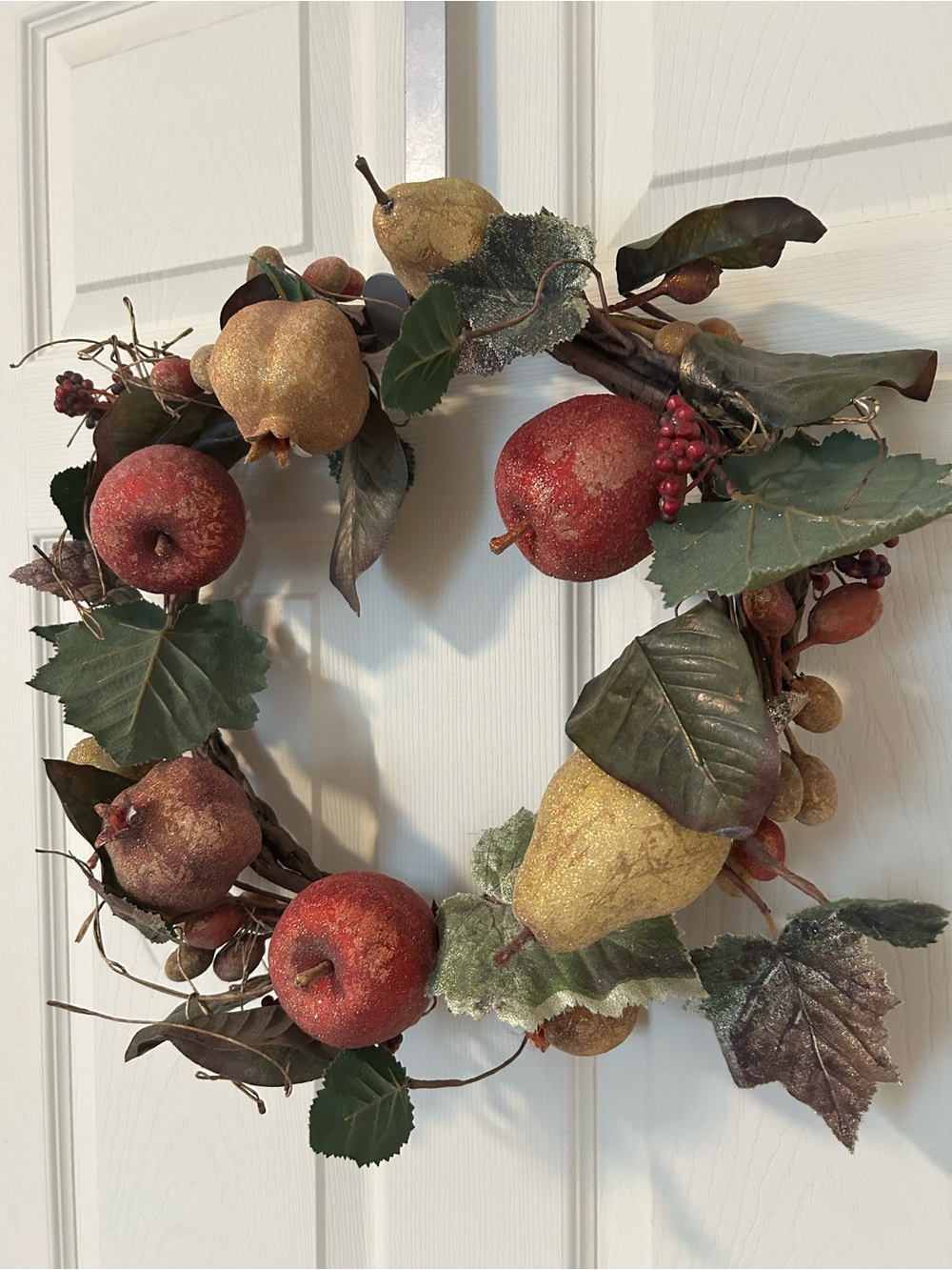 Rare! Vintage Glitter Faux Harvest Fruit Grapevine Wreath Fall Decor 13”